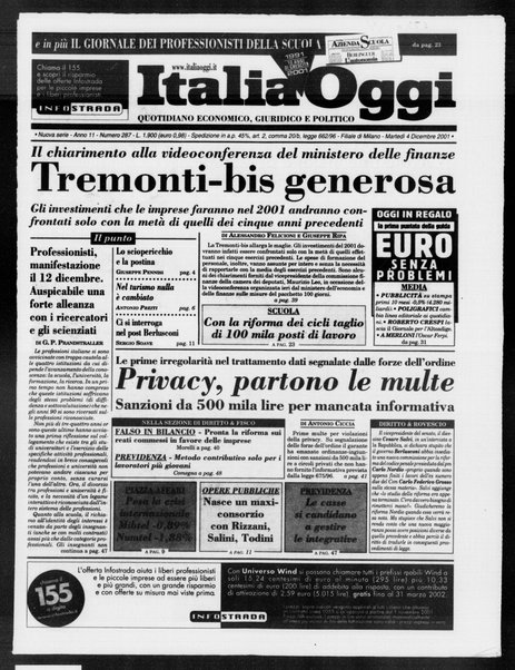 Italia oggi : quotidiano di economia finanza e politica